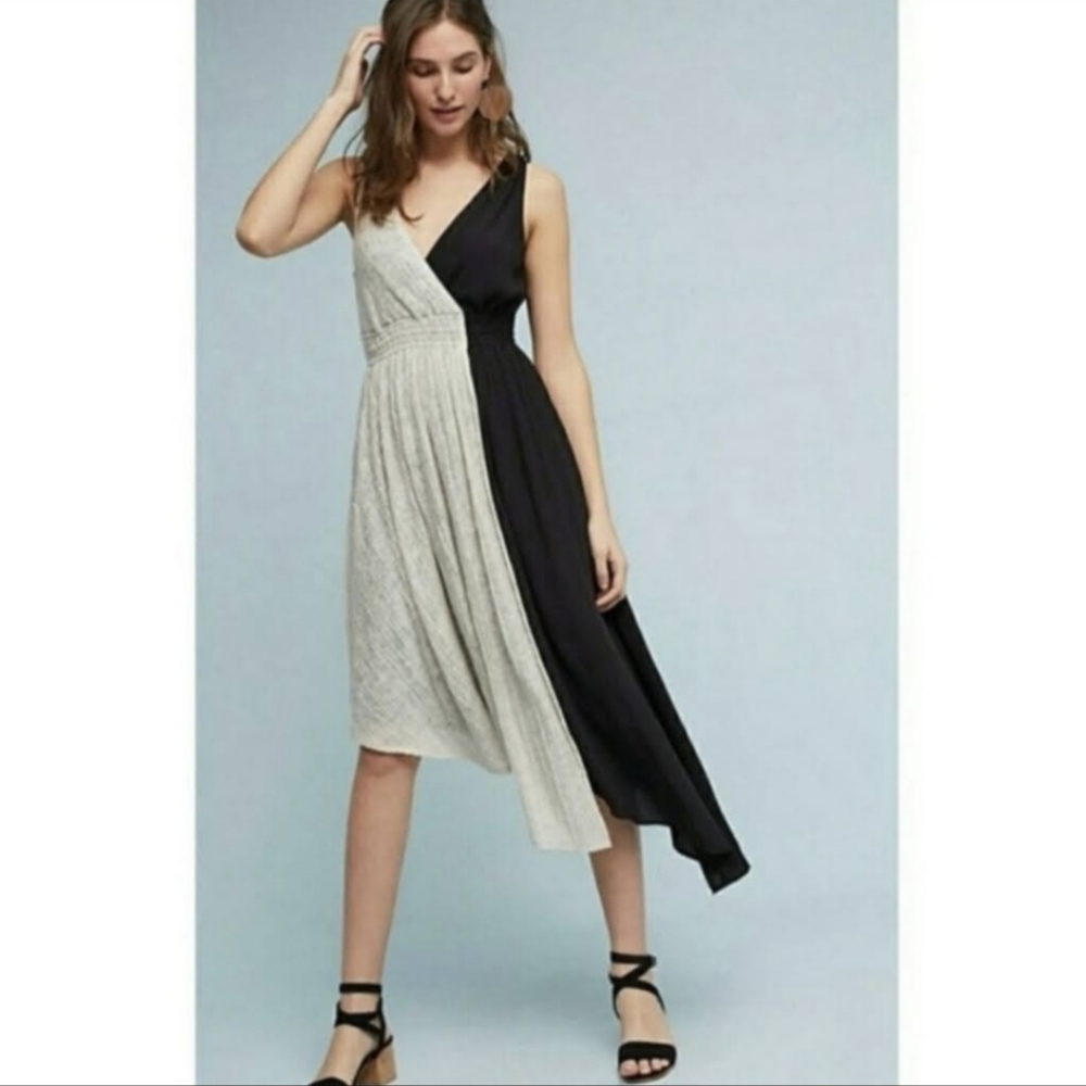 Maeve -Elisabel Midi Dress Blk & Cream..Hankerchief hem..size Small